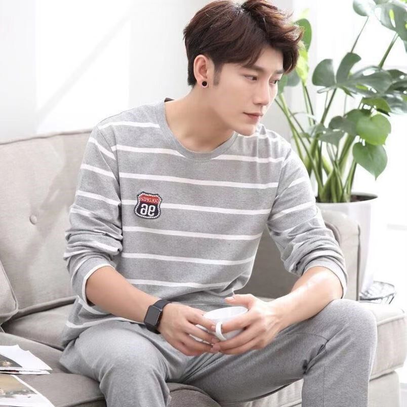 Fenteng pajamas men's cotton short-sleeved long-sleeved pajamas men's summer spring and autumn students can wear home clothes suit