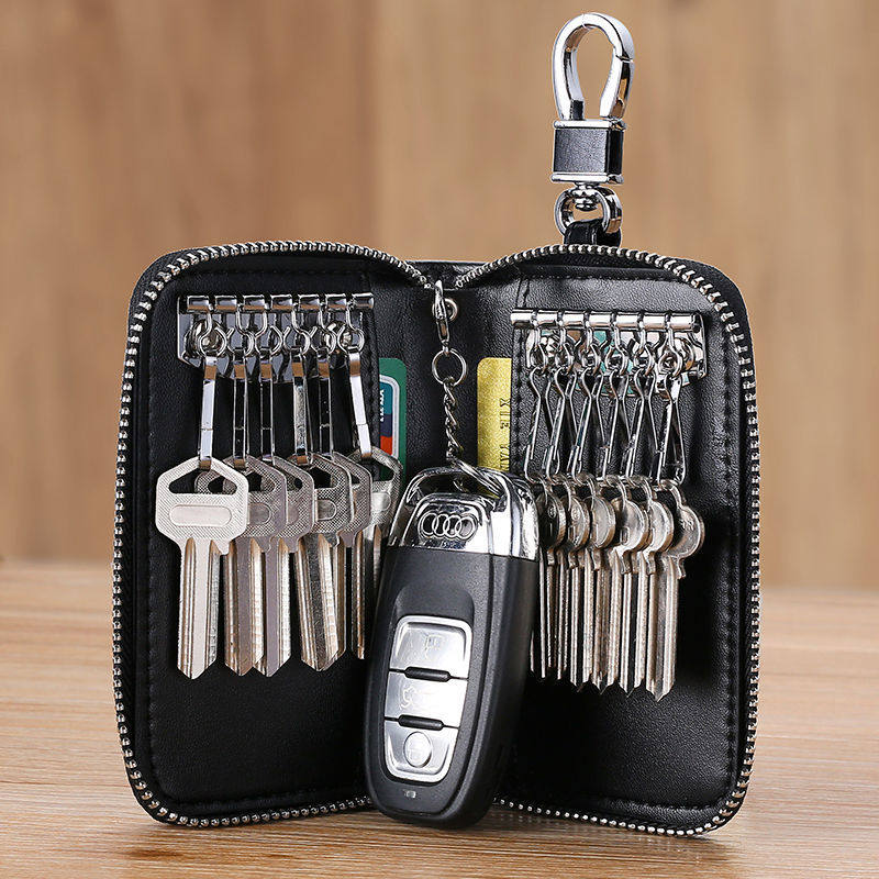 2021 New Pull Chain Large Capacity Key Bag Men Genuine Leather Multifunction Practical Car Lock Spoon Bag Cow Leather Key Bag
