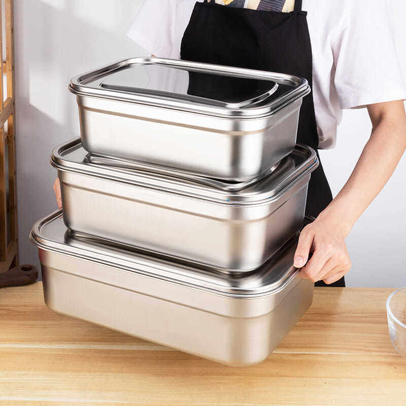304 stainless steel fresh-keeping box rectangular with lid sealed large capacity lunch box refrigerator storage box fast food basin