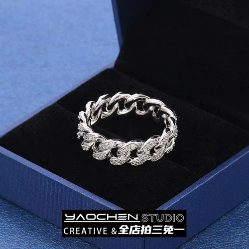 Tide, обручальное кольцо подходит для мужчин и женщин в стиле хип-хоп, европейский стиль, инкрустировано бриллиантами, на указательный палец, легкий роскошный стиль