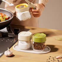 Creativity Push-to-click open kitchen Seasoning Jar Handle Flip sauce Box transparent glass with spoon Sauce Bottle Sauce Bottle