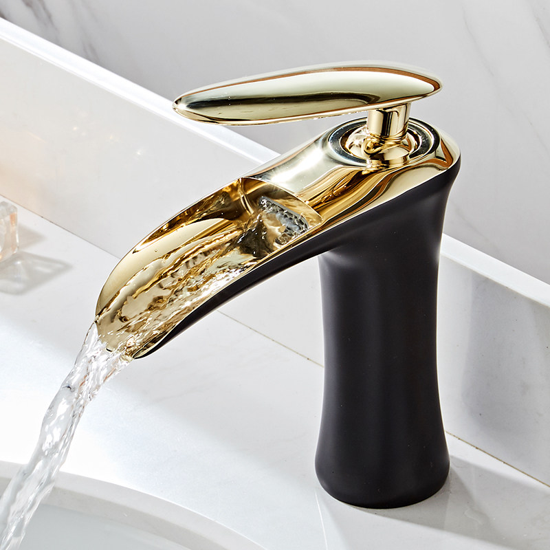 All-copper waterfall faucet washbasin basin vanity basin powder room Nordic waterfall faucet black gold