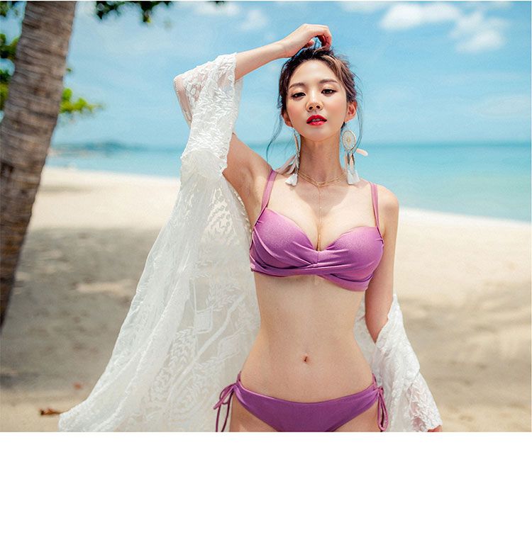 Ưu đãi đặc biệt phiên bản Hàn Quốc của bikini áo tắm nữ size ngực tập hợp bikini ba điểm gợi cảm lưới đỏ áo tắm eo cao - Bikinis