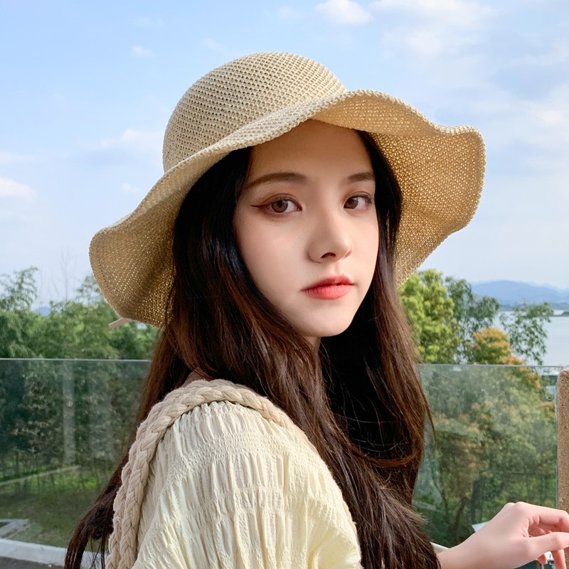 Bellanson Horse Spring Fall Day Department Literary Wavy Side Sun Sunscreen Hood Female Autumn Butterfly Knot Fisherman Hat Korean version