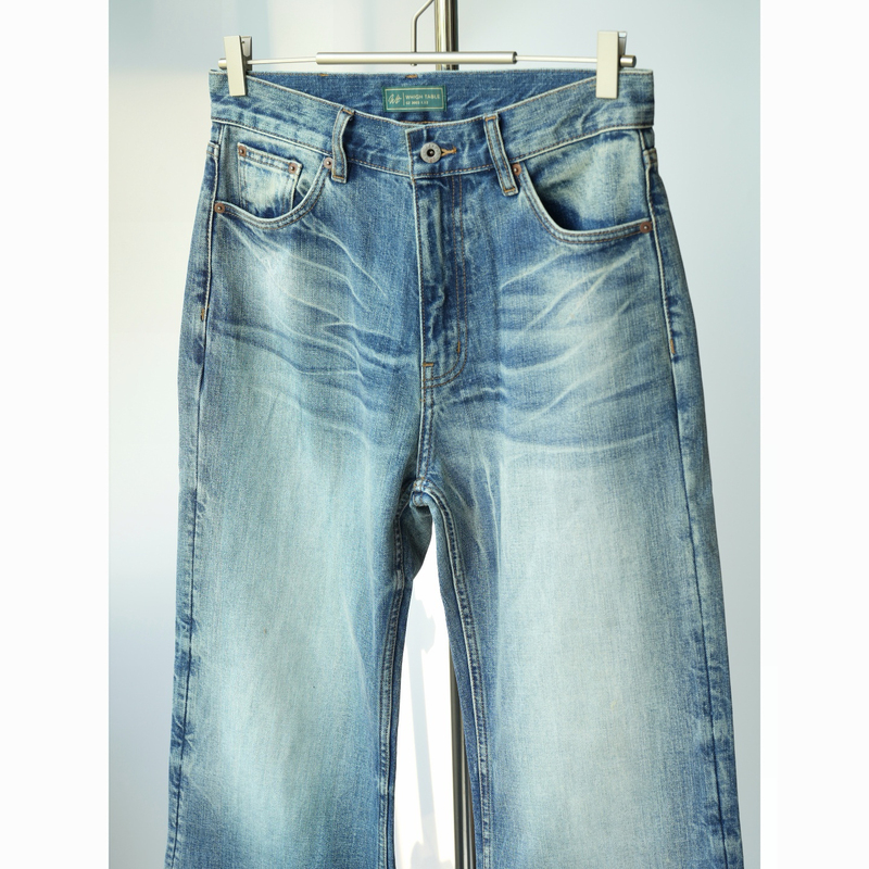 【Full of Quality Materials】 "Wind Mill Series" Scratched Whiskered Ice Blue Cream Washed Straight-Leg Loose Jeans