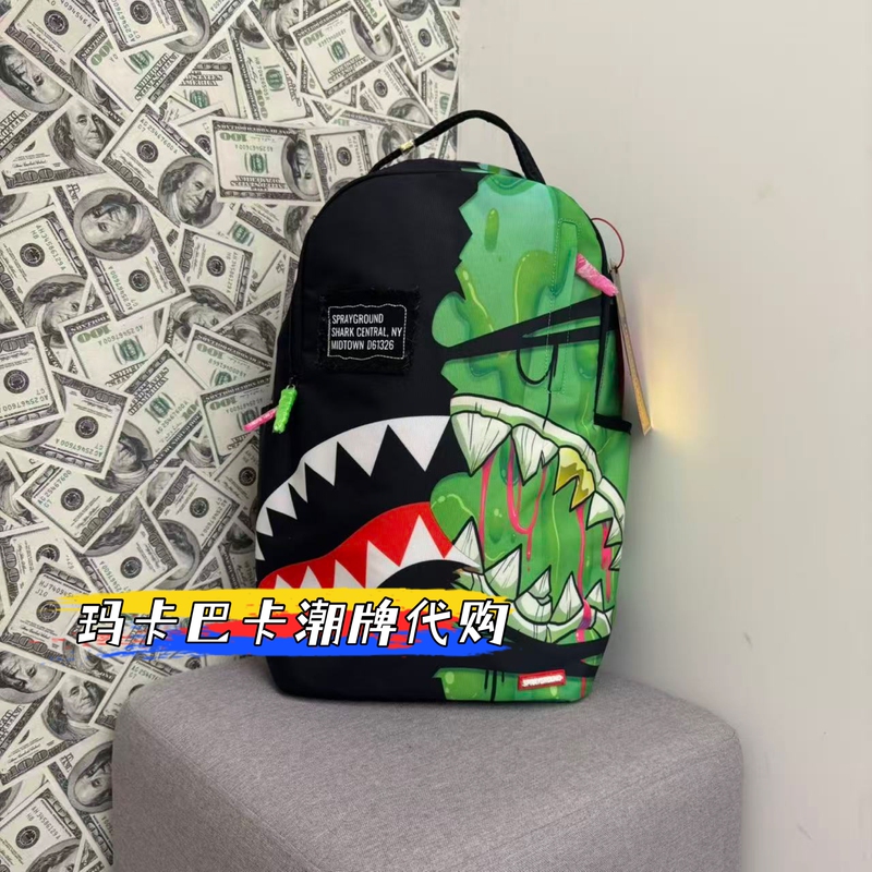 Sprayground Genuine Product, New Model Shark Mouth Graffiti Large Capacity Backpack School Bag W1215716