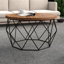 American retro round tea table solid wood iron art industrial wind tea table for old creative small family type tea table home short table
