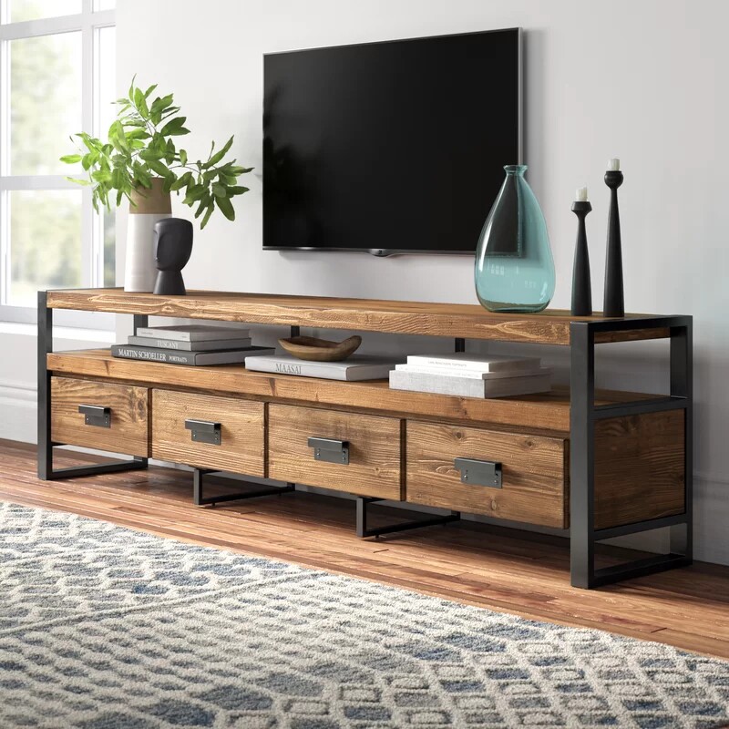 American country TV cabinet retro solid wood bedroom living room low cabinet small apartment wrought iron industrial style modern floor cabinet