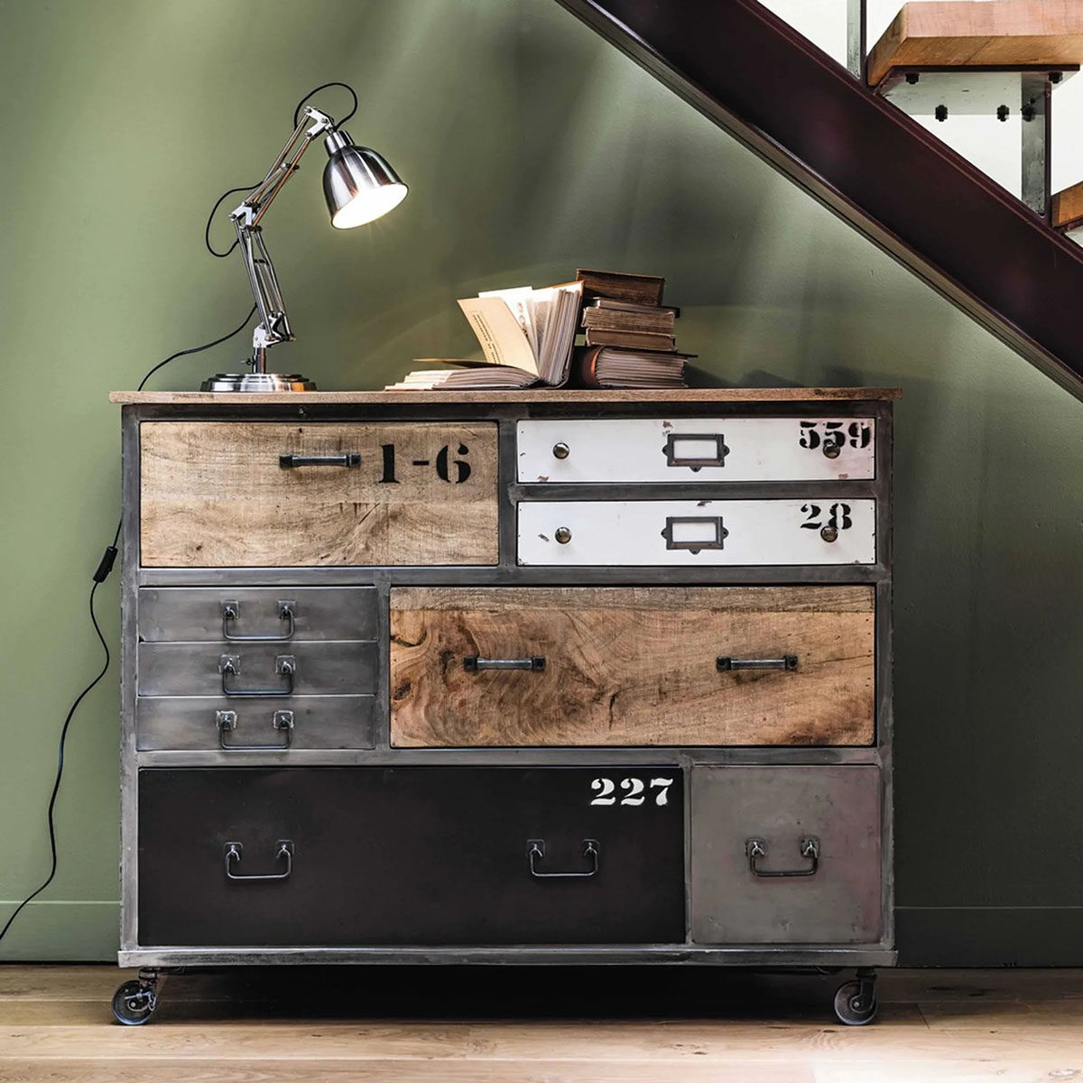 American country drawer storage cabinet retro old industrial style furniture creative iron cabinet solid wood porch cabinet customization