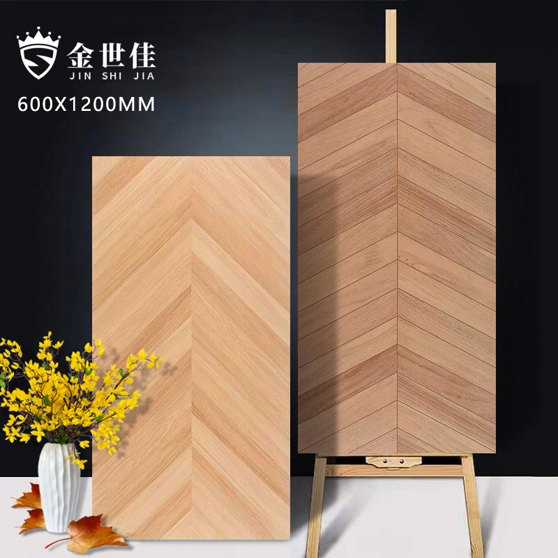 Full - ceramic wood tile 600X 1200 Fish bone wood tile living room bedroom anti - slip soft - tile cream wind
