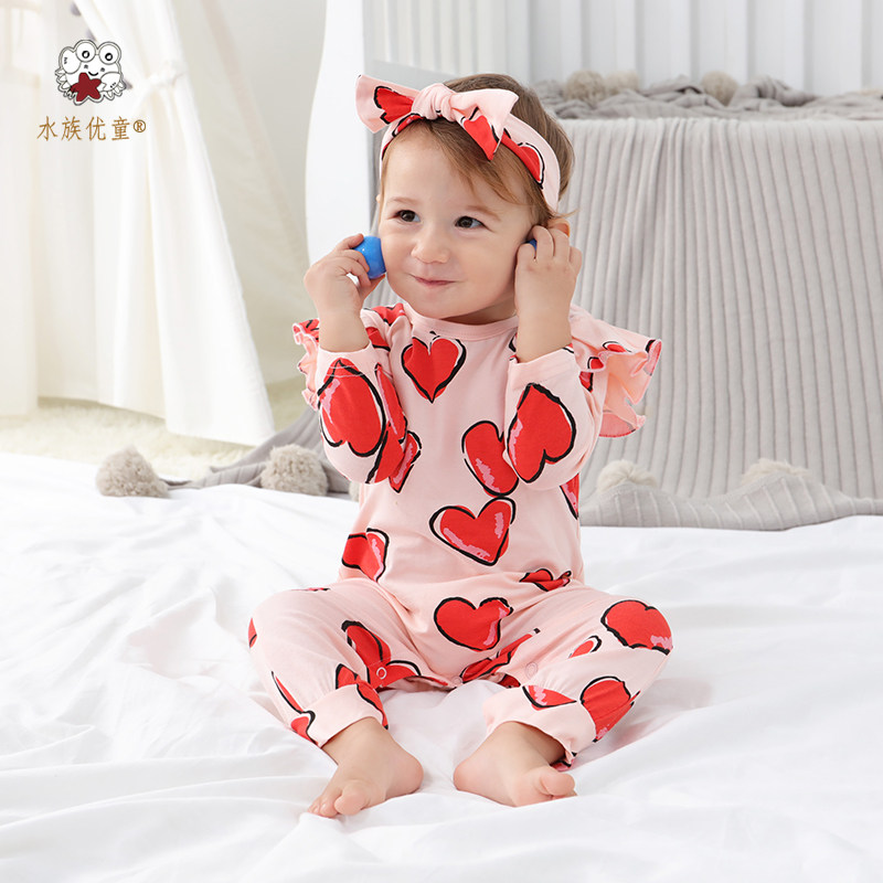 Water group Youtong female baby Even sweaters Nordic foreign pie cute spring autumn pure cotton breathable baby khacoat long sleeve climbing suit