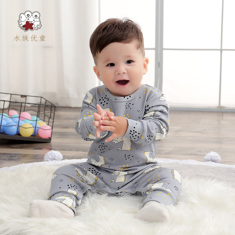 Baby Even sweaters net red baby Summer air conditioning Harvest toddler printed pure cotton polenta with long sleeves spring and autumn crawling suit