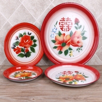 Old fashioned enamel tea tray thickened 30-50CM nostalgia Classic fruit tray Wedding Celebration of Dried Fruit Pan Round Tray