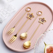 Cute Fruit Fork Stainless Steel Sweets Fork Home Fruit Fork Suit Fruit Sign Mooncake Fork Snack Fork Coffee Spoon