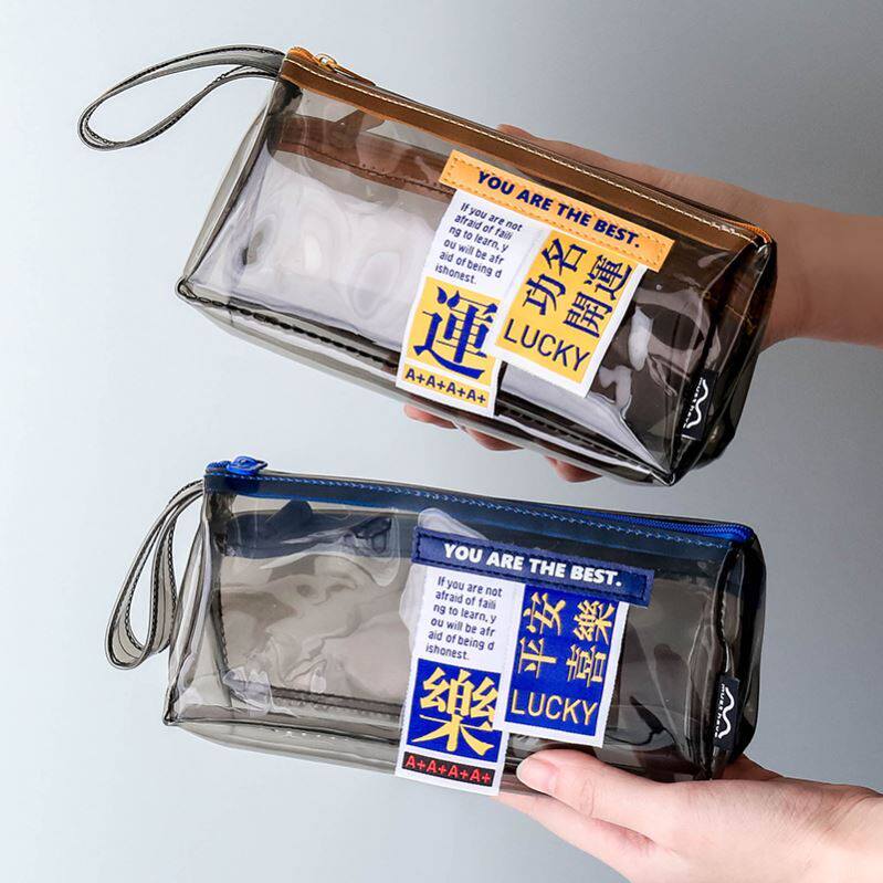 Transparent double-layer must pass the exam stationery pen bag personality label waterproof large-capacity student handle stationery bag