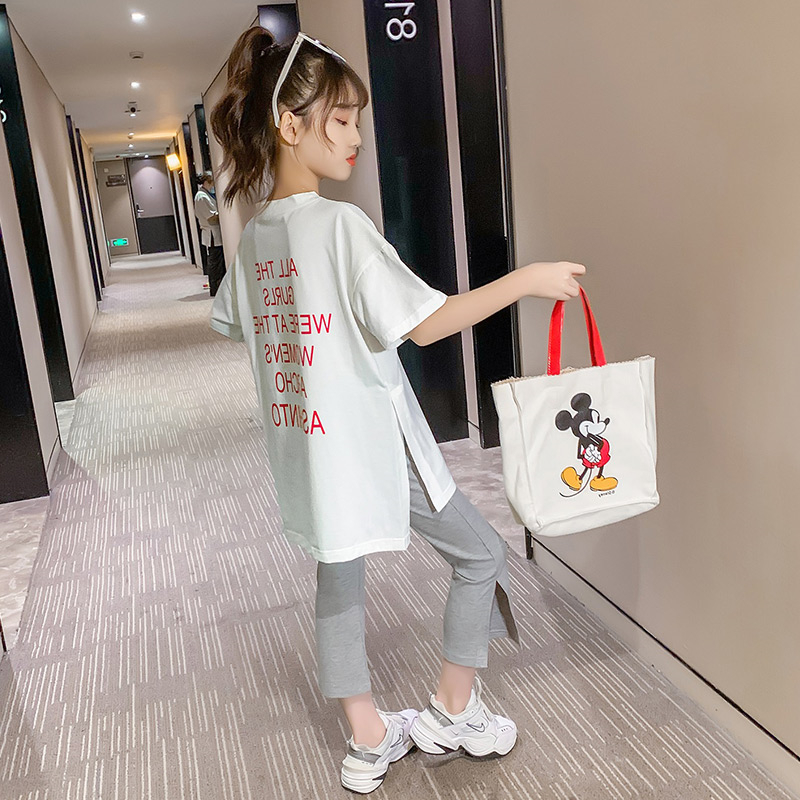 Ocean Pie Girl Two Suits Summer 2022 New Tide Children CUHK Children Slim Fit Summer Clothing Nets Red Trendy Clothes