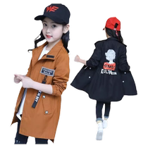 Girls mid-length windbreaker autumn 2024 new style Korean style hooded childrens clothing girls spring and autumn casual tops