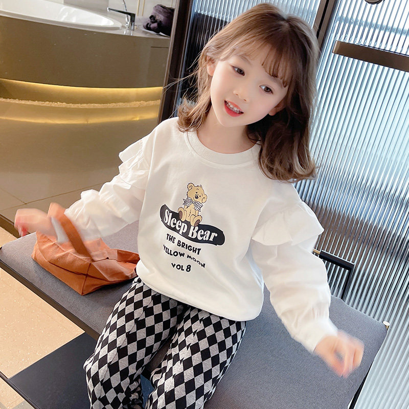 Girls' thick T-shirt spring and autumn 2022 new western style fashionable little girl long-sleeved children's clothing middle-aged children's bottoming shirt top