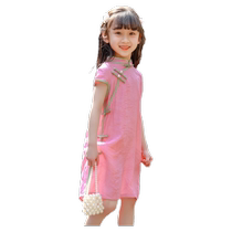 Girls Chinese cheongsam dress summer 2024 new style childrens Chinese style Tang suit little girl Hanfu skirt