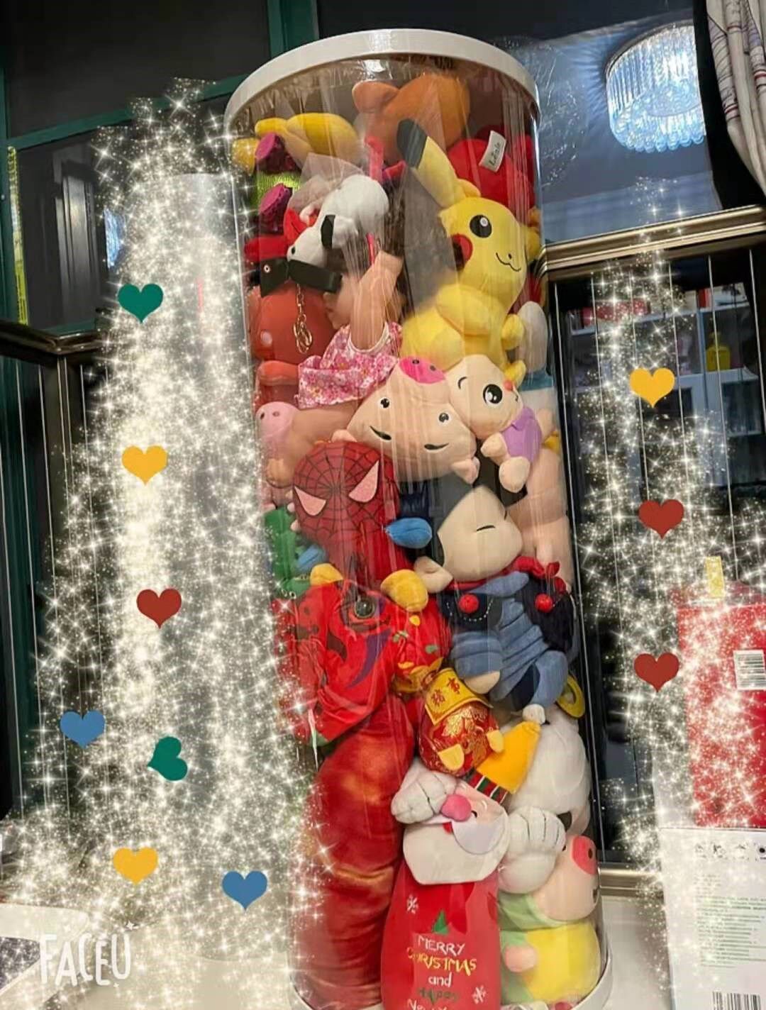 Doll containing barrel transparent plush toy containing barrel transparent doll containing barrel transparent mesh red containing column