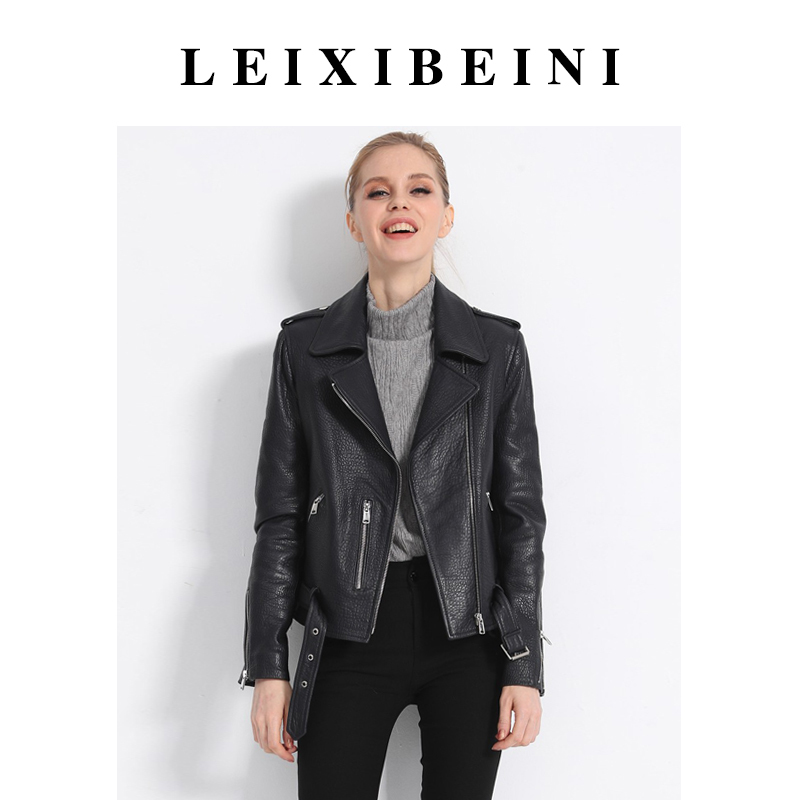 Leixibeni 2026 Spring and Autumn New Genuine Leather Jacket Women's Sheepskin Slim Short Motorcycle Leather Jacket