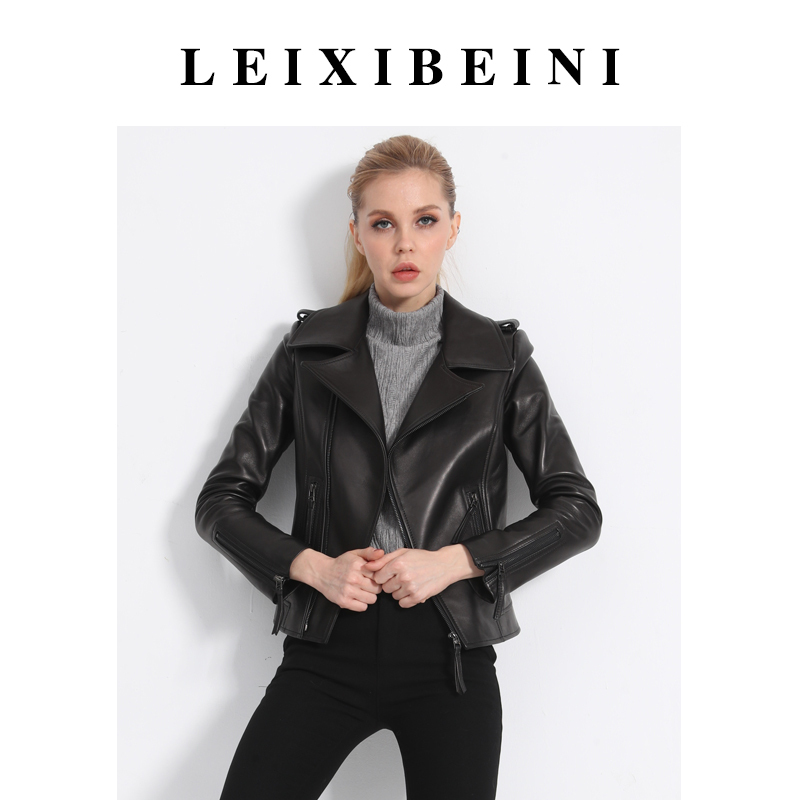 Leixibeni Genuine Leather Motorcycle Jacket for Women 2026 Spring and Autumn New Leather Jacket Short Suit Collar Sheepskin Coat