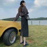 Осенняя демисезонная джинсовая юбка, высокая талия, А-силуэт, с акцентом на бедрах