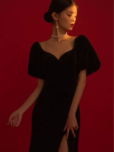 Ретро бархатное модное платье, коллекция 2021, облегающий крой