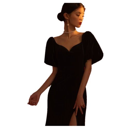 Ретро бархатное модное платье, коллекция 2021, облегающий крой