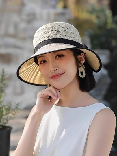 Women's Hat 2026 New Style Beach Straw Hat Summer Fashion Bucket Hat Large Brim Sunshade Sun Protection Face-Slimming Sun Hat