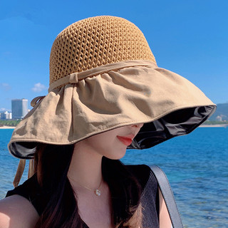 Sun Protection Hat for Women 2026 New Summer Sun Hat Foldable Black-Coated Fisherman Hat with Face Cover and Large Brim Sunshade Hat