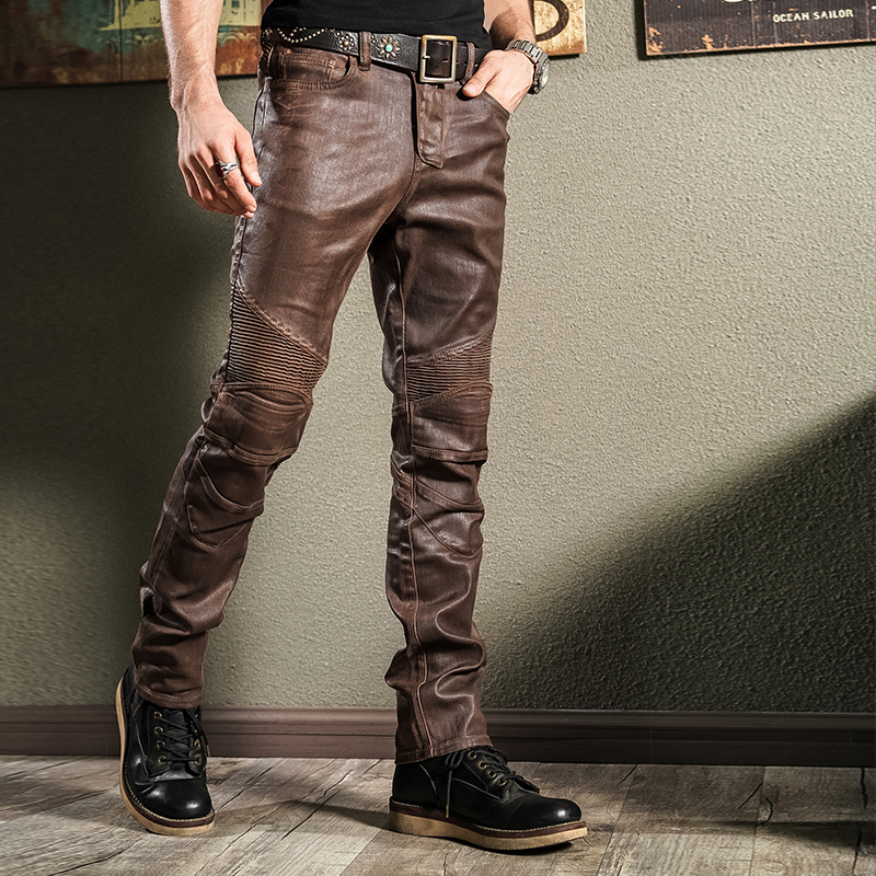 Crazybros Motorcycle Riding Jeans Harley Retro Indian Coated Anti-Fall Brown for Men and Women