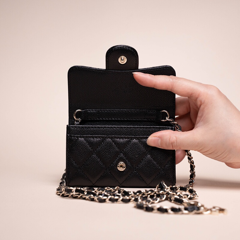 Cute and Compact Diamond-Patterned Caviar Ball-Patterned Waist Bag, Lychee-Patterned Coin Purse, Chain Card Holder, Small Leather Wallet, Sheepskin Card Holder