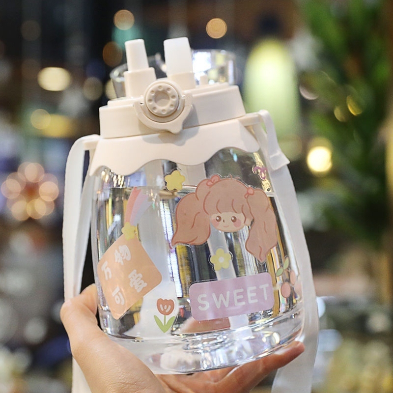 Children's water cup summer girl strap net red straw cup girls students Korean version cute diagonal high-value water cup