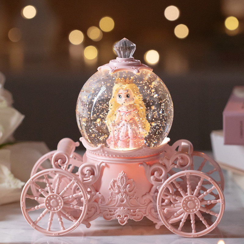Dream Princess Little Girl Pumpkin Carriage With Snowflake Water Crystal Ball Music Box Eight-soundbox Children Girl Day Gift-Taobao