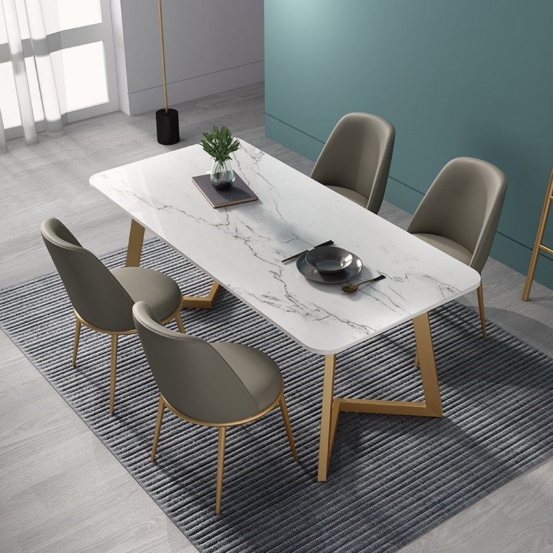 Nordic Iron Art Marble Long Dining Table And Chairs Combined Modern Minima Small Family Dining Room Dining Rock Board Table