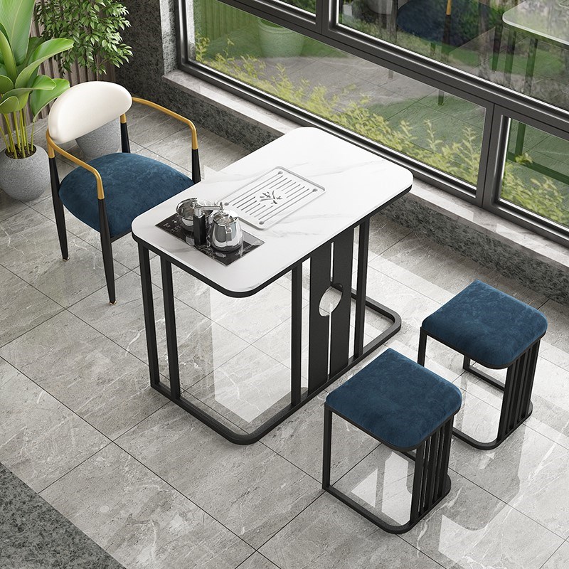 Light extravagant small family type tea table and chairs combined balcony tea tea tea set of tea set integrated rock plate tea table modern bubble tea table