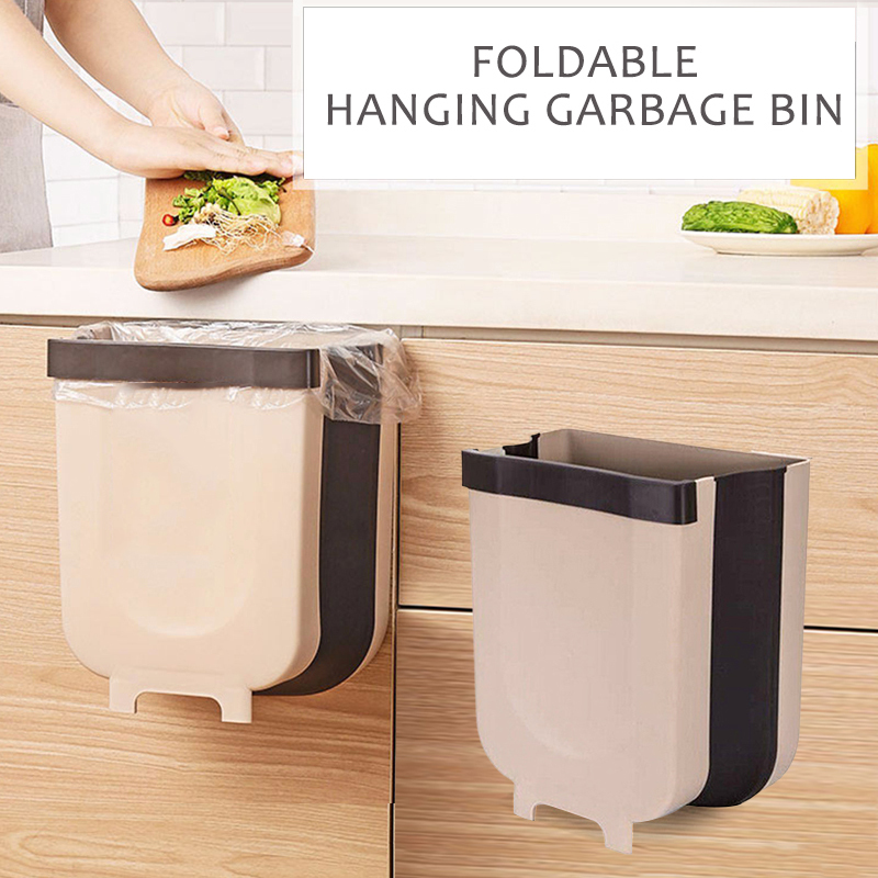 Folding Waste Bin Kitchen Cabinet Door Hanging Trash Can Wal