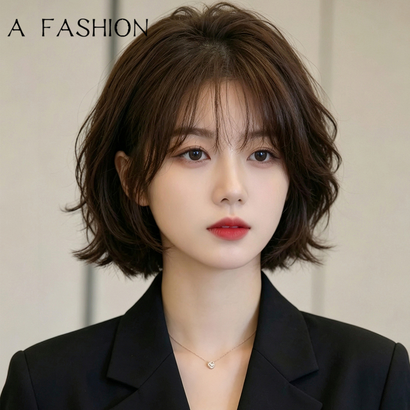 Full Head Wig for Women, Real Human Hair, Short Layered Wig, Lazy Slightly Curly Short Hair, Full Wig Set Full Head Wig for Women, Real Human Hair, Short Layered Wig, Lazy Slightly Curly Short Hair, Full Wig Set
