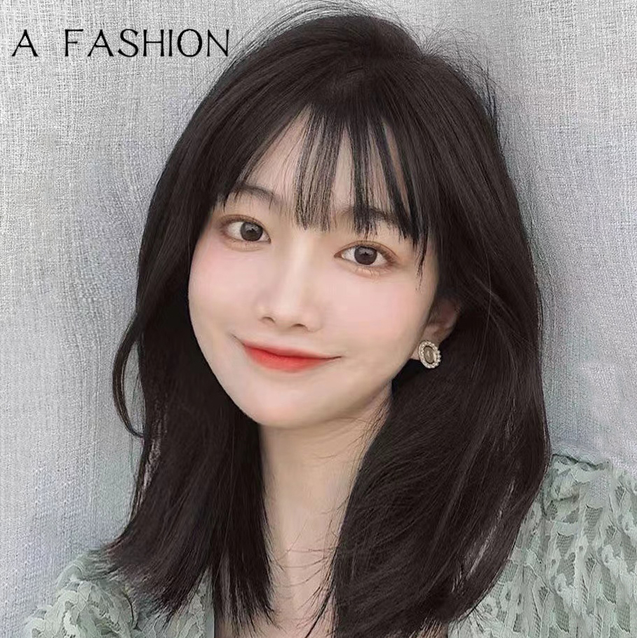 Wig female medium long hair real hair full real hair new needle delivery full head cover chemotherapy bald real hair wig set