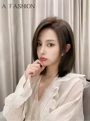 Wig women's short hair all true natural real hair silk full head cover partial repair face real hair net red temperament wig set