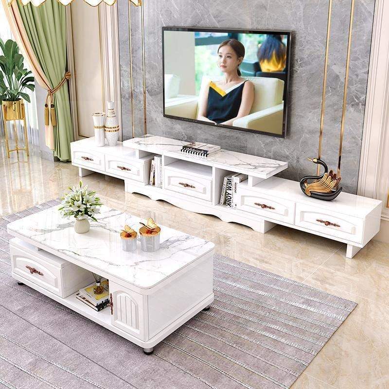 New TV cabinet combination simple and modern tempered glass coffee table table rounded tea table tea table living room home European style