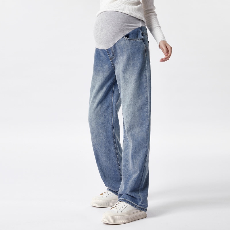 Masanon Maternity Jeans, Summer Slimming Wide-Leg Pants, Loose-Fitting Summer Style, Belly-Supporting Straight-Leg Pants, Spring Wear