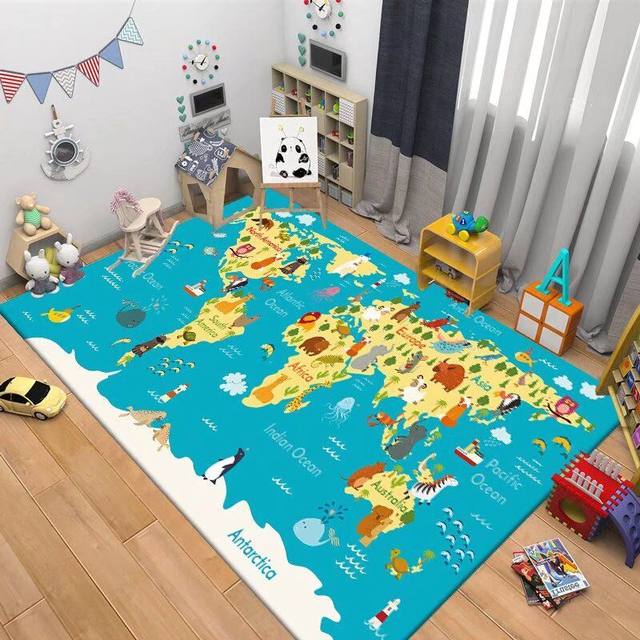 Kindergarten early education desk boy world map bedroom carpet children reading area book learning swivel chair floor mat