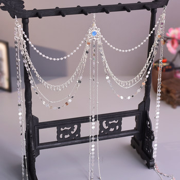 Ancient style hanfu silver exotic waist chain with long tassels