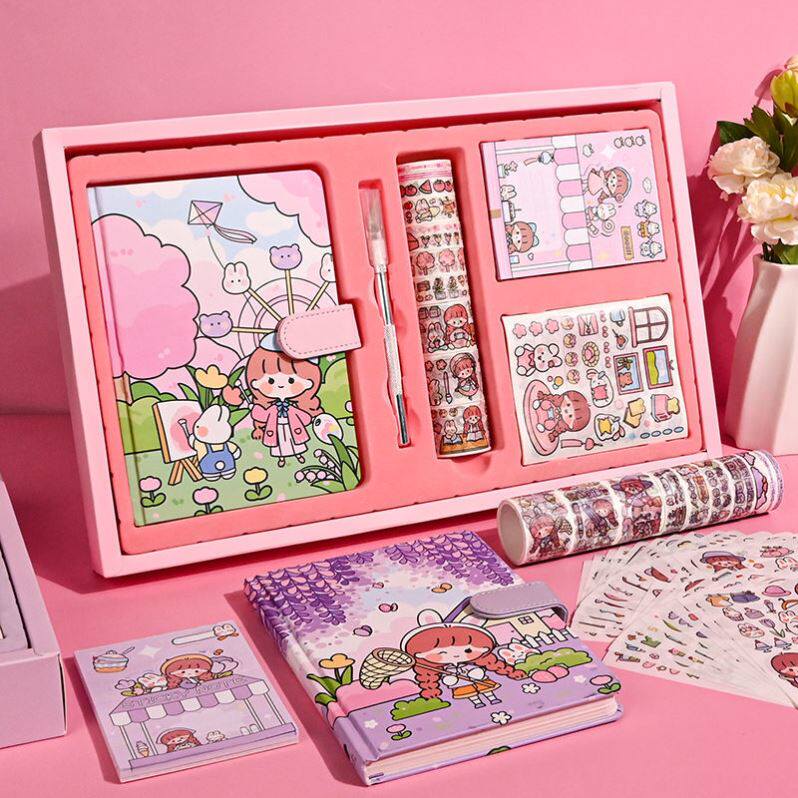 Small Hemp Potato Hands Ledger Gift Box Set Cute Cartoon Girl Character Handbill Adhesive Tape Sticker Diy Decorative Material