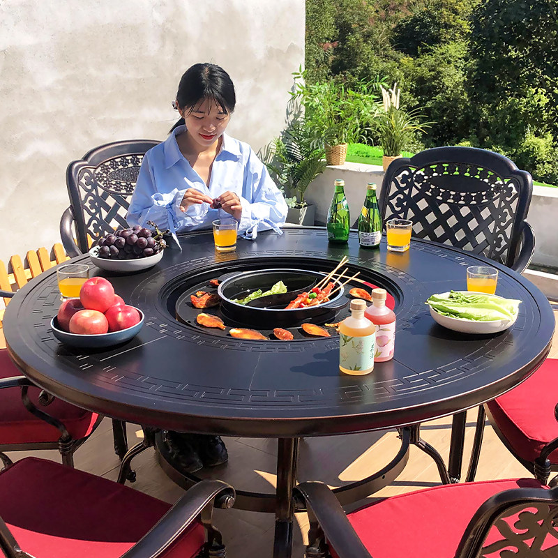 Tree memory outdoor electric oven barbecue table and chair hot pot cast aluminum courtyard outdoor leisure waterproof household dining table