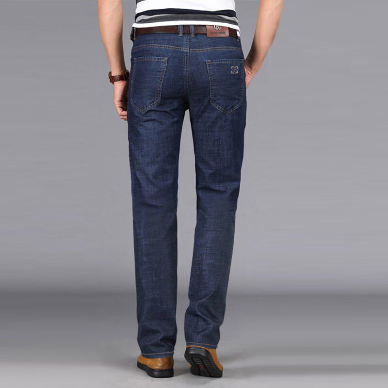 Autumn and winter thick men's jeans high waist loose plus size pants elastic straight casual pants work long pants men