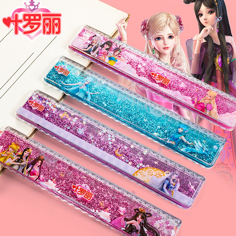 Leaf Roie Elf Dream Streaming Sand Ruler Girl Hearts Princess Primary School Students With Wave Line Creativity Cute Suit Student Stationery Ruler Multifunction Card Inletting Oil Dream 20cm Graduated Scale