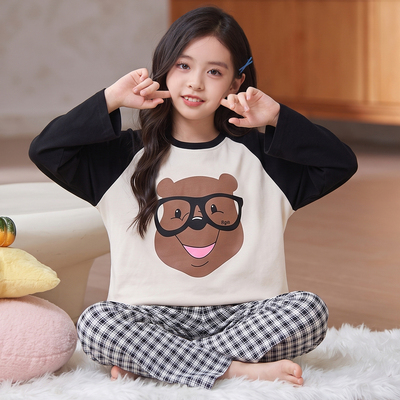 Girls' Pajamas Autumn Children's Pure Cotton Long-Sleeve Thin Style Big Girl Spring and Autumn Home Wear Set New Model — 1